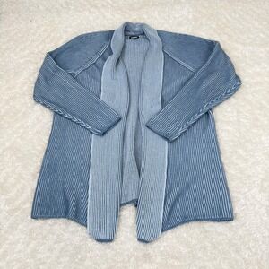 Lands' End Women's 1X Blue Open Cardigan Knit Coastal Beachy Grandma Boho Hippie